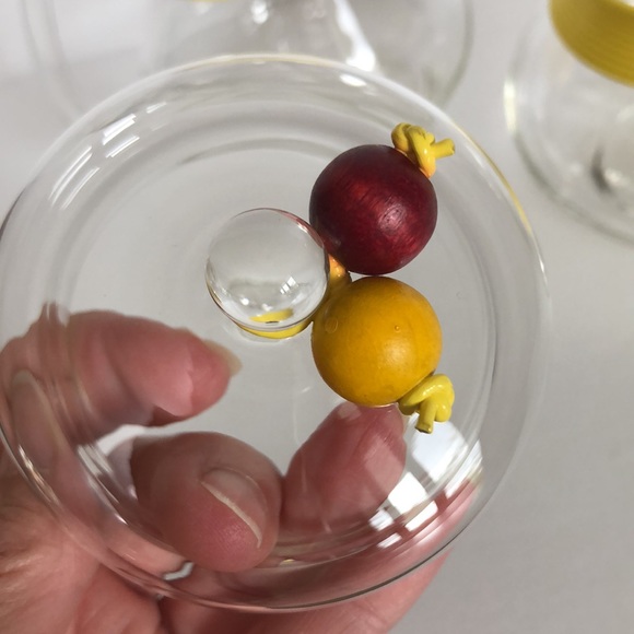 Vintage Rubel Crystal Retro Sugar Creamer Yellow Banding Trim And Wood Beads - Picture 9 of 15